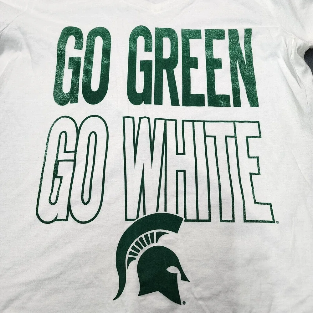 Russell Michigan State "GO GREEN GO WHITE" Women’s V-neck T-shirt Size L - Picture 2 of 10